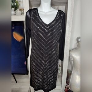 Carmen Marc Valvo black, long-sleeve, stretch-knit bodycon dress SZ Small New!